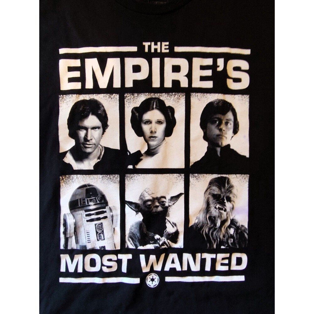 Men's Star Wars "The Empire's Most Wanted" Tee Mugshot Photo panels Sz L - Picture 2 of 4